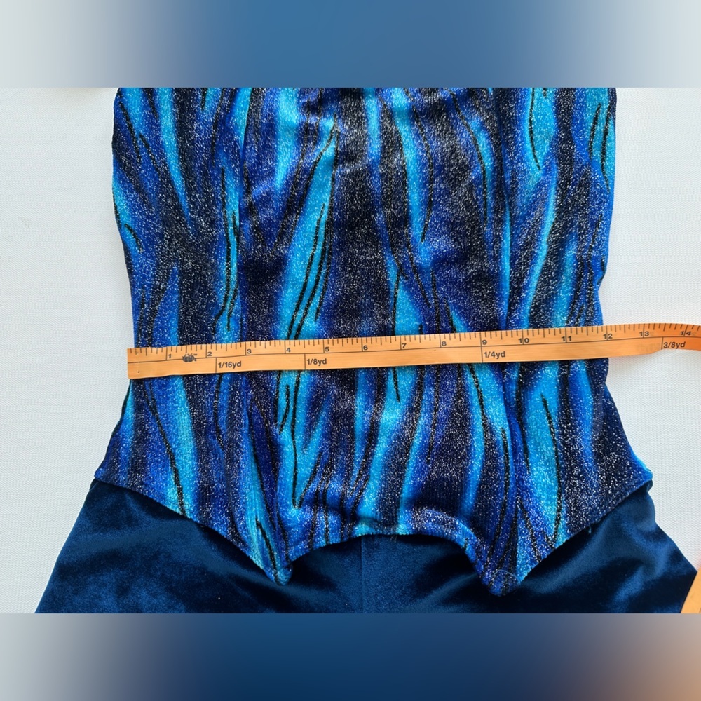 Figure Skating/Dance Wear - Halter Short One Piece-Blue-Scrunchie- Size 12 (Est) - Picture 9 of 11
